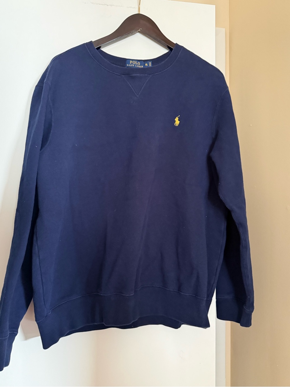 Polo Ralph Lauren XL Navy Yellow Pony Michigan Color Fleece Sweatshirt Crewneck